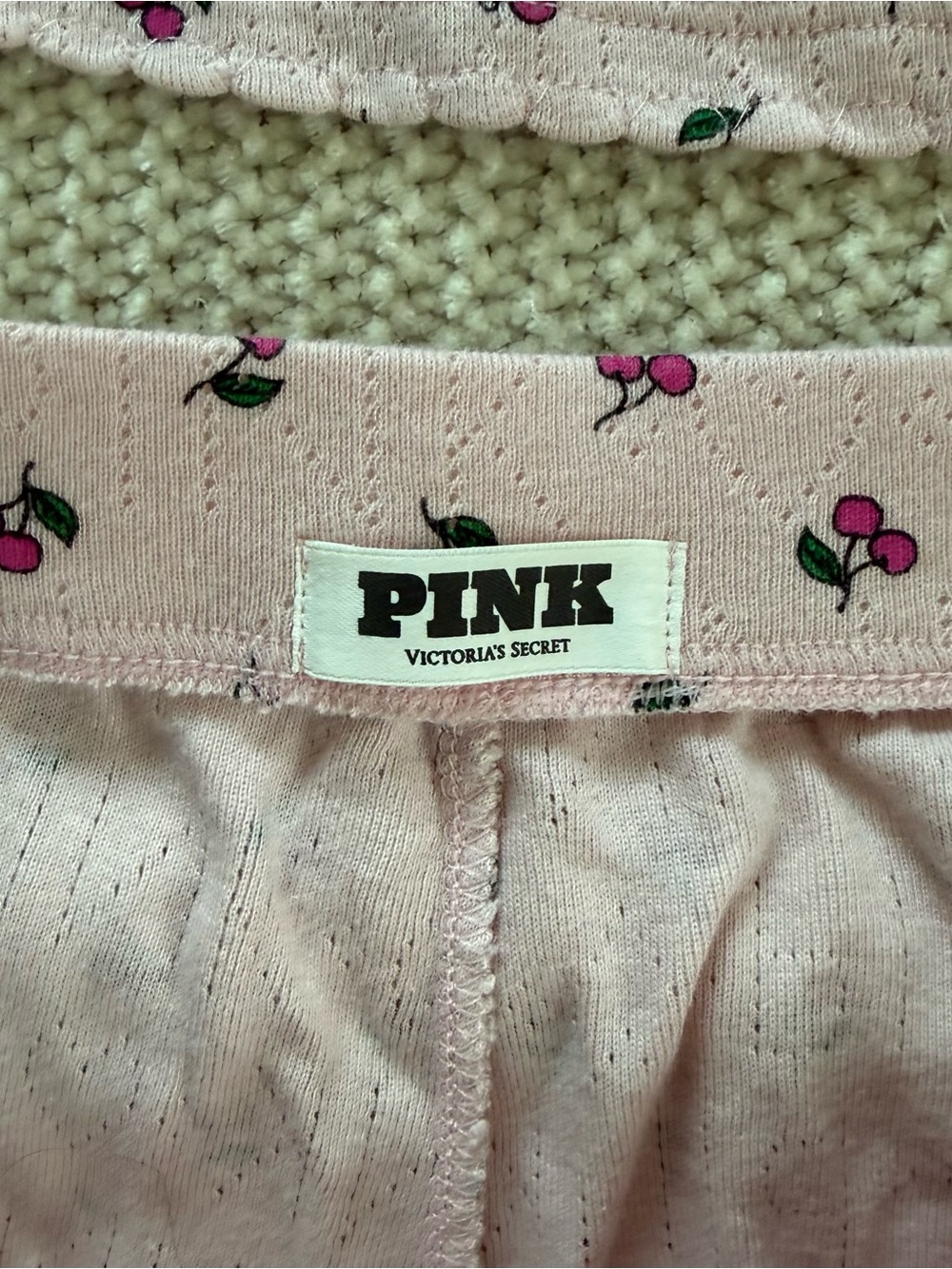 VS PINK Cherry Pointelle Pajama Set Henley Cami Boxer Shorts Pink Sleepwear M - Picture 3 of 6